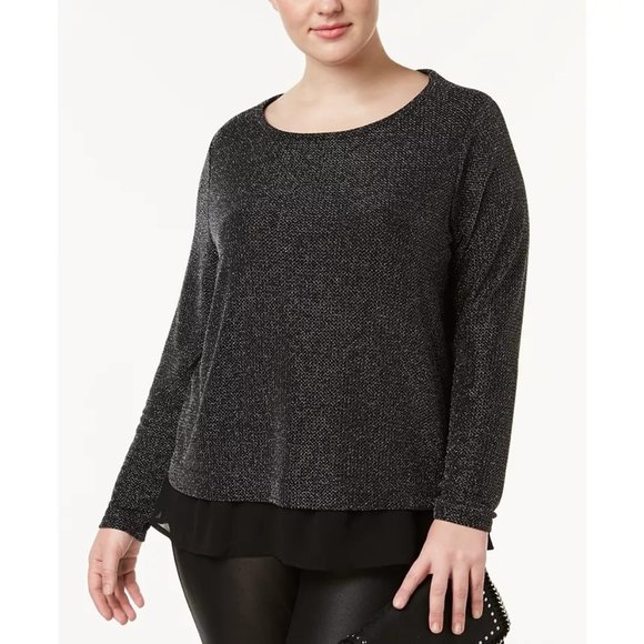 NWT Womens Plus Size 3X INC International Concepts Metallic Chiffon-Trimmed Top - Picture 1 of 2